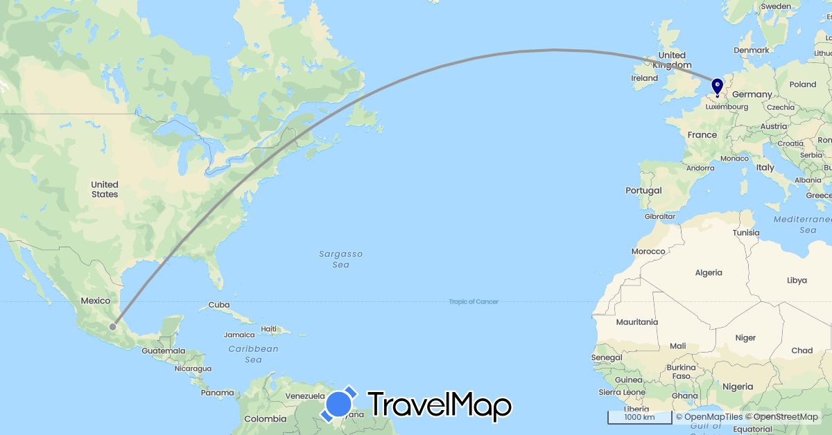 TravelMap itinerary: driving, plane in Belgium, Mexico, Netherlands (Europe, North America)